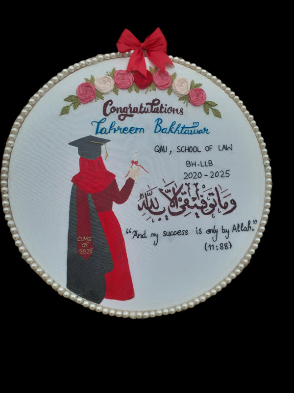 Decorative plate with artistic design on a brick wall background